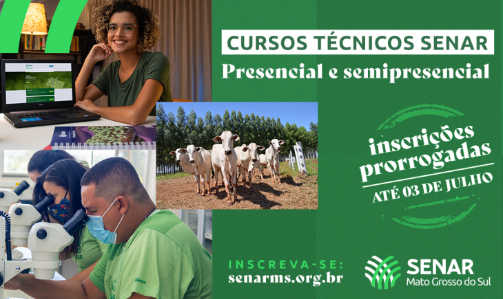 Inscrições prorrogadas para cursos técnicos semipresenciais em Agronegócio, Fruticultura e Zootecnia do Senar/MS