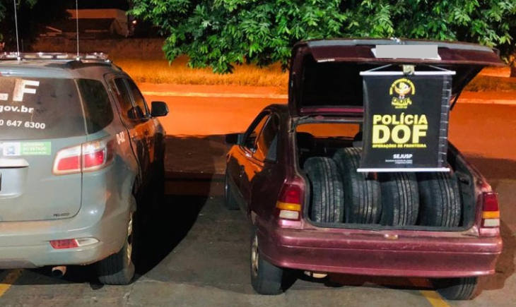 Maracaju: Veículo com pneus e cigarros do Paraguai foi apreendido pelo DOF durante a Operação Hórus.