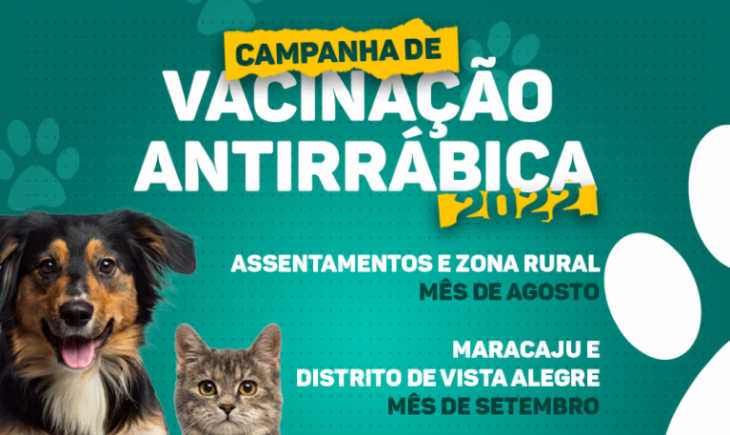 Prefeitura de Maracaju informa Calendário de Vacinação Antirrábica 2022