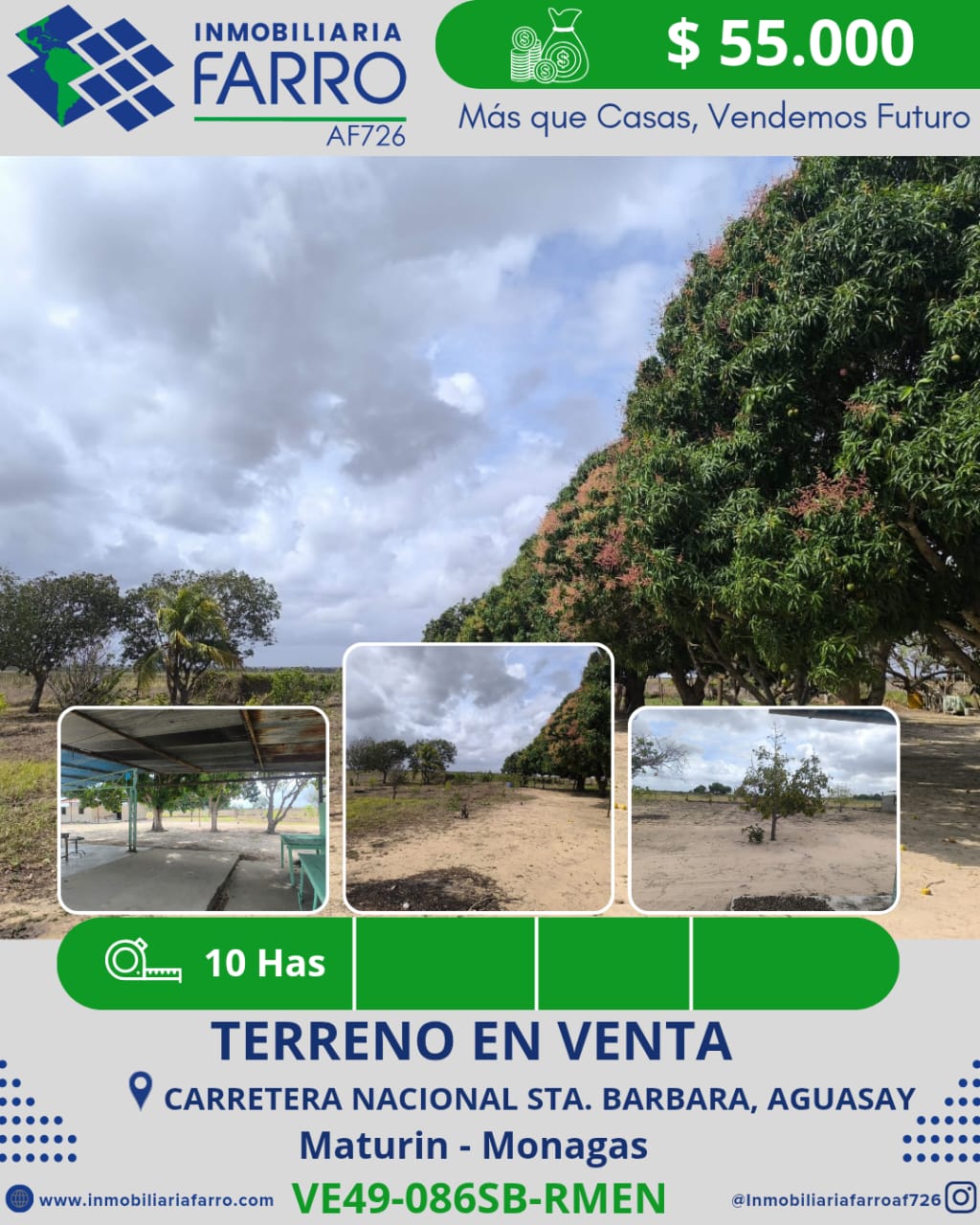 INMOBILIARIA FARRO VENDE TERRENO CARRETERA NACIONAL SANTA BARBARA AGUASAY 
