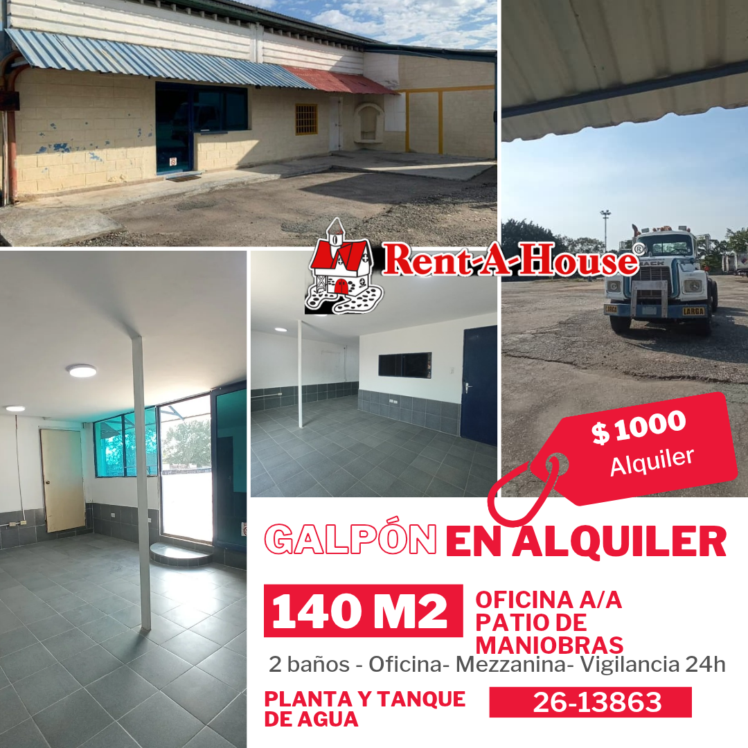 Oficina en alquiler con área de almacén, área de 140m², Oficina 30m² , pozo de agua y planta eléctrica, Parque Industrial Castillito - San Diego 