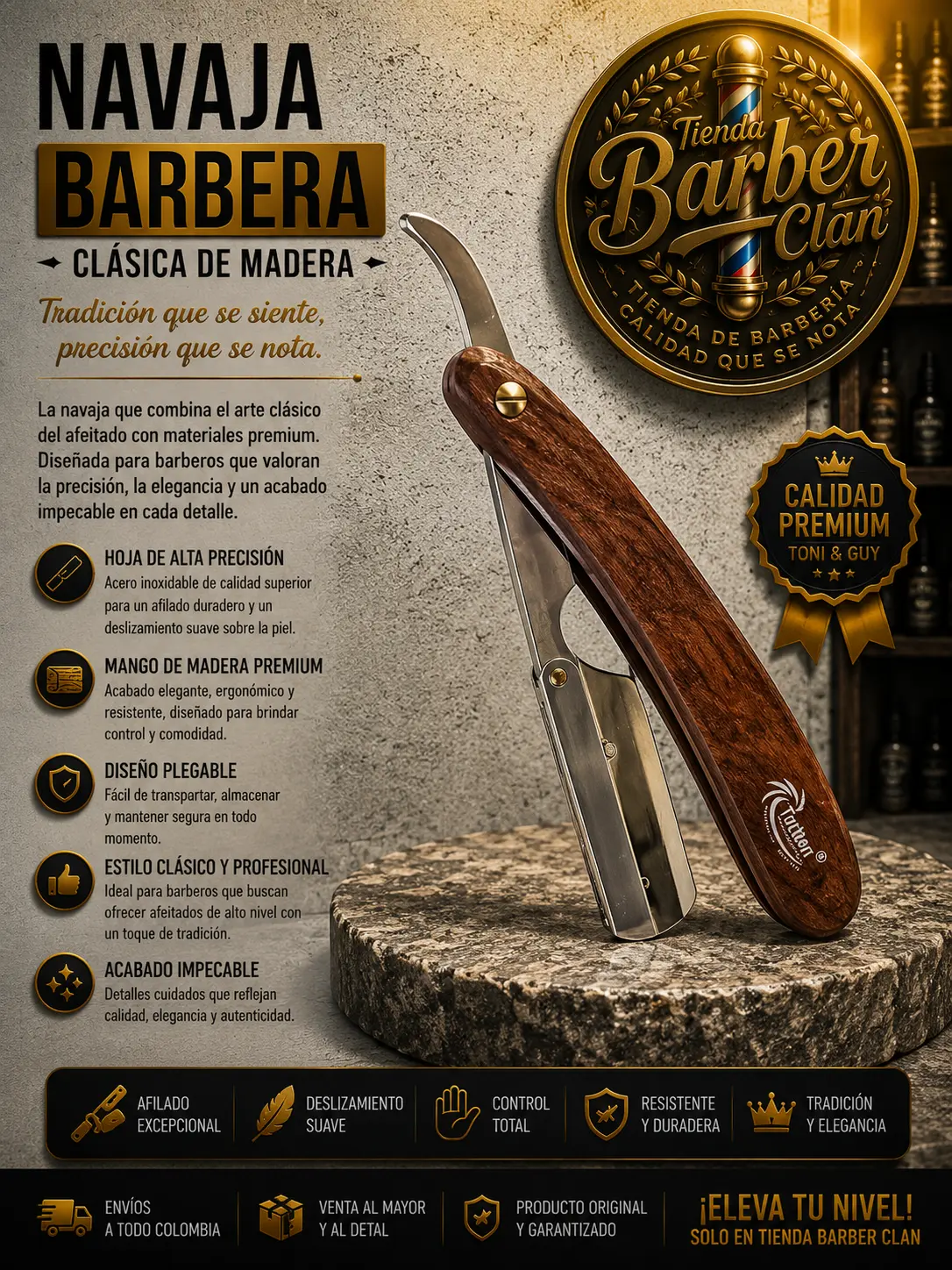 NAVAJA MADERA MEDIA BICOLOR 023 TURBOX TURBOX BARBERAS NAVAJAS 7796445830172 - Tienda Barber Clan