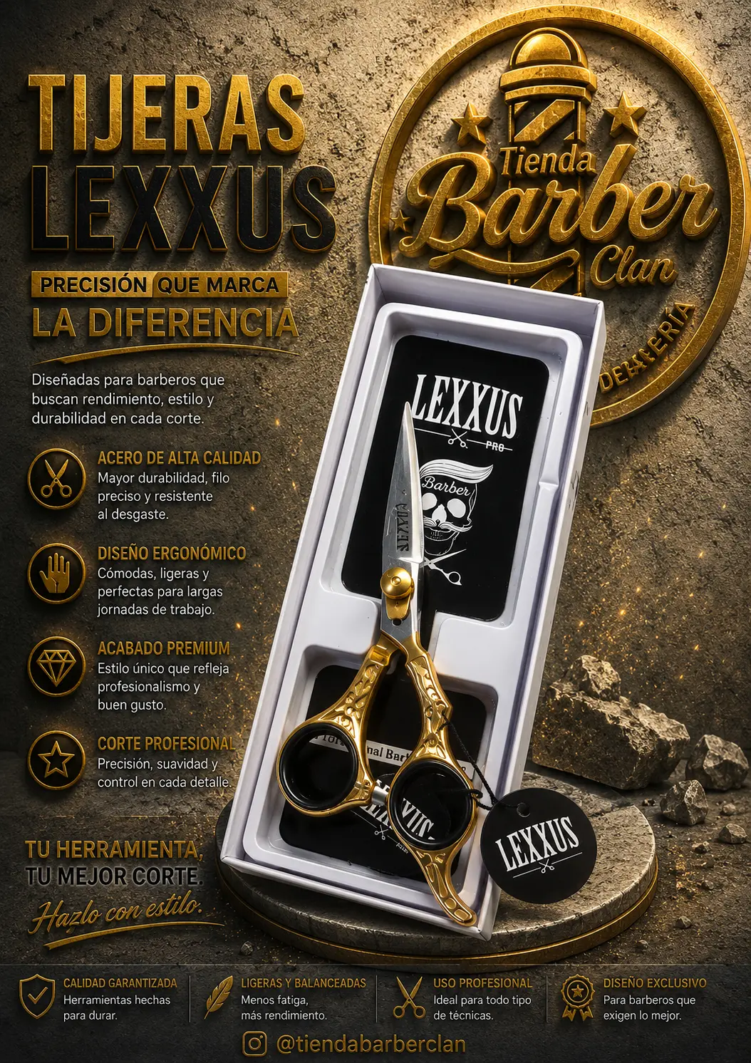 TIJERA LEXXUS MANGO DORADO TBL 006 LEXXUS TIJERAS 7077193721 - Tienda Barber Clan