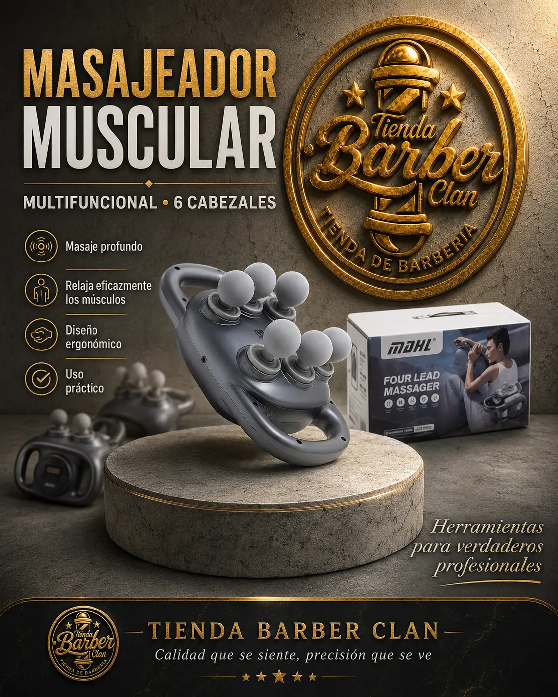 MASAJEADOR 6 CABEZALES 8079 MDHL MASAJEADORES 6954321654616 - Tienda Barber Clan