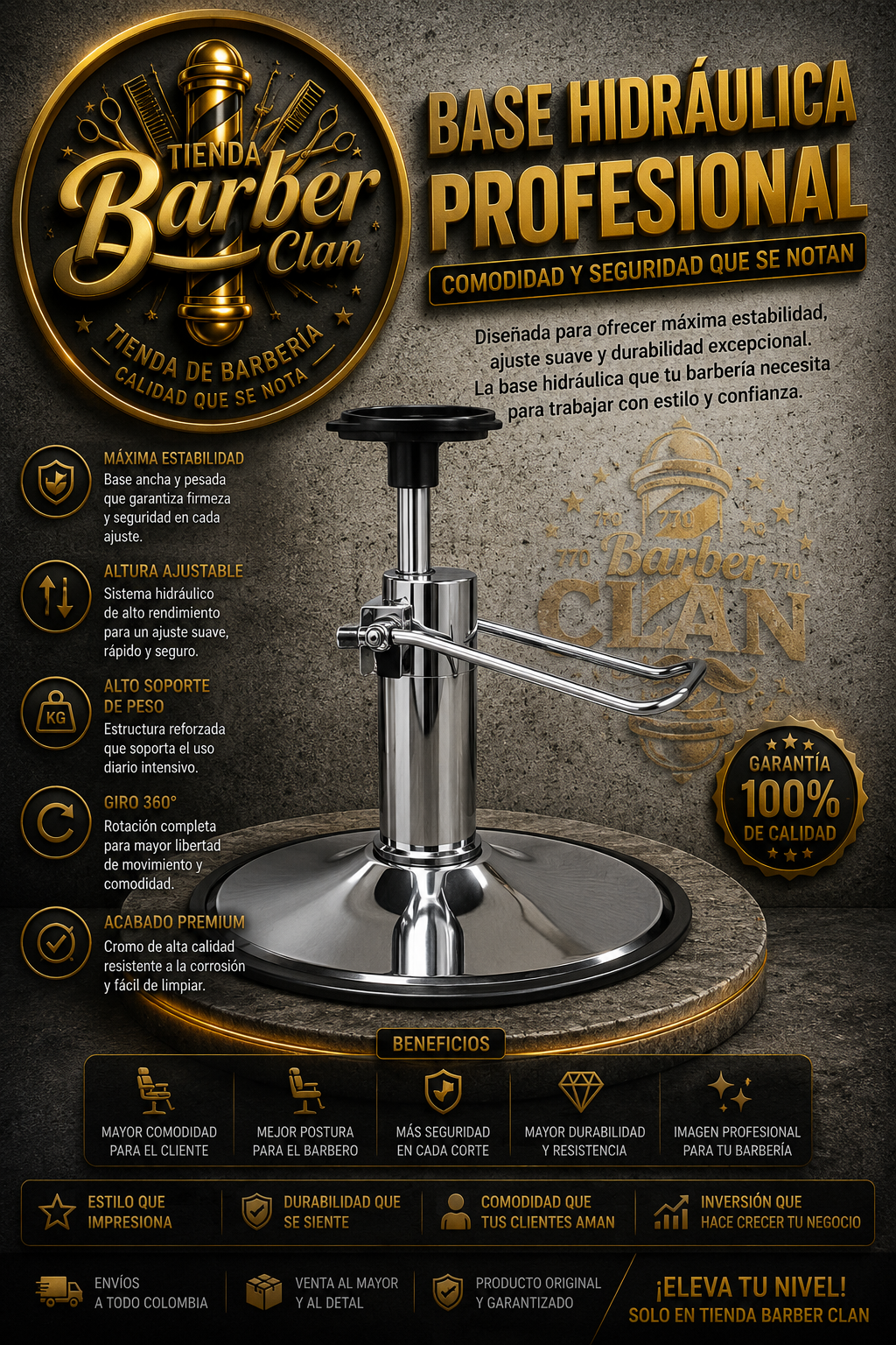 BASE HIDRAULICA ITALIANA MUEBLESMAIKER SILLAS Y LAVACABEZAS 77919311 - Tienda Barber Clan