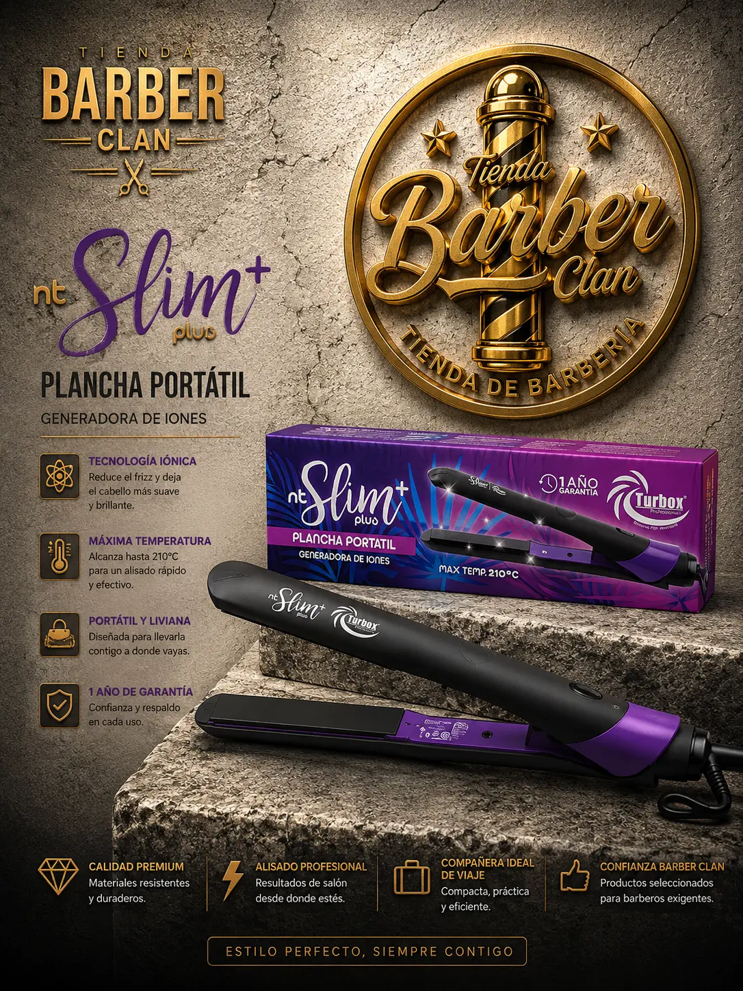 PLANCHA MINI SLIM TURBOX TURBOX PLANCHAS 7708541252713 - Tienda Barber Clan