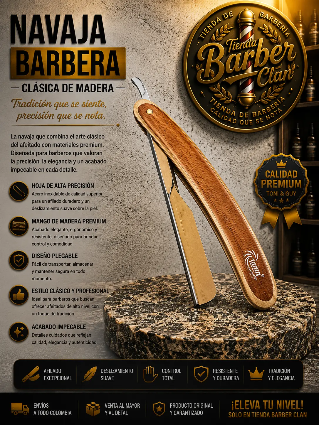 NAVAJA MADERA CUCHILLA CORREDIZA 031 TURBOX TURBOX BARBERAS NAVAJAS 7796445830162 - Tienda Barber Clan