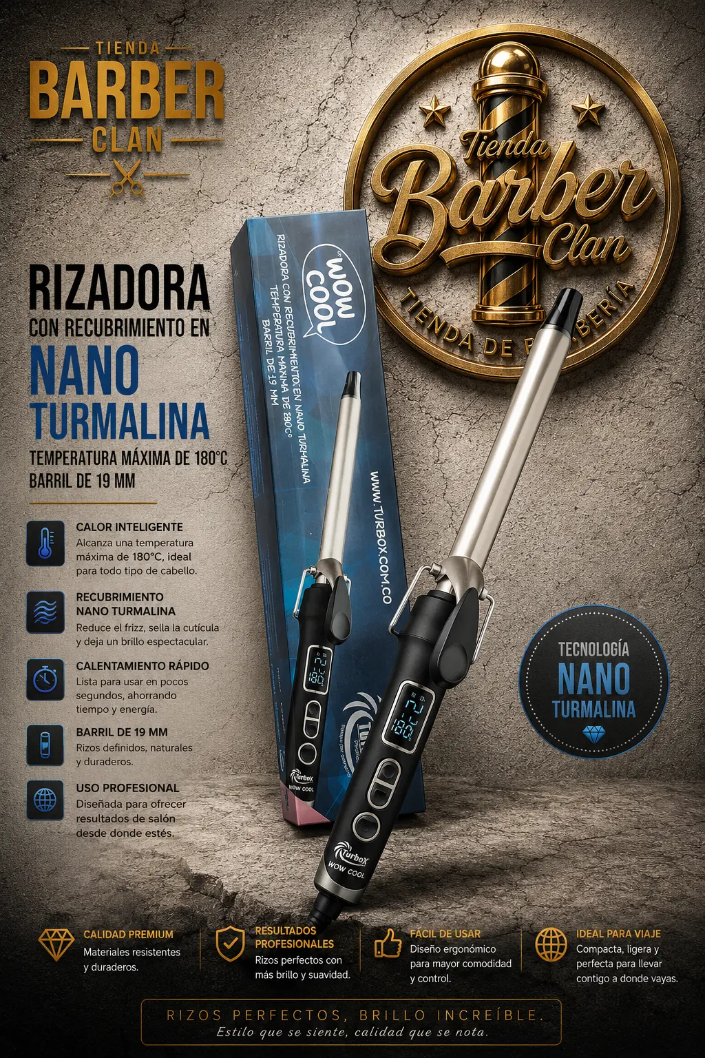 RIZADORA WOW 19MM TURBOX TURBOX RIZADORAS 7708300949984 - Tienda Barber Clan