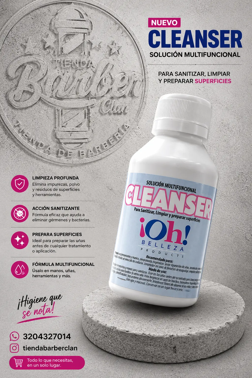CLEANSER OH BELLEZA 120ML OH BELLEZA MANICURE Y PEDICURE UÑAS 770982548998 - Tienda Barber Clan