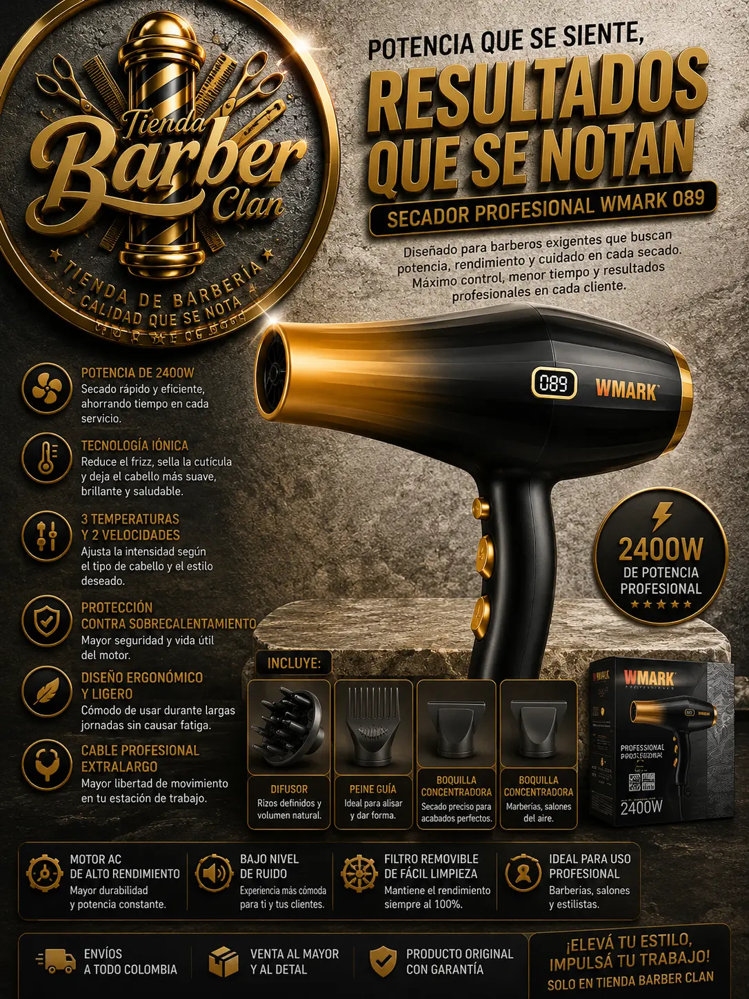 SECADOR PROF WMARK 2101 WMARK SECADORES 6971196416620 - Tienda Barber Clan