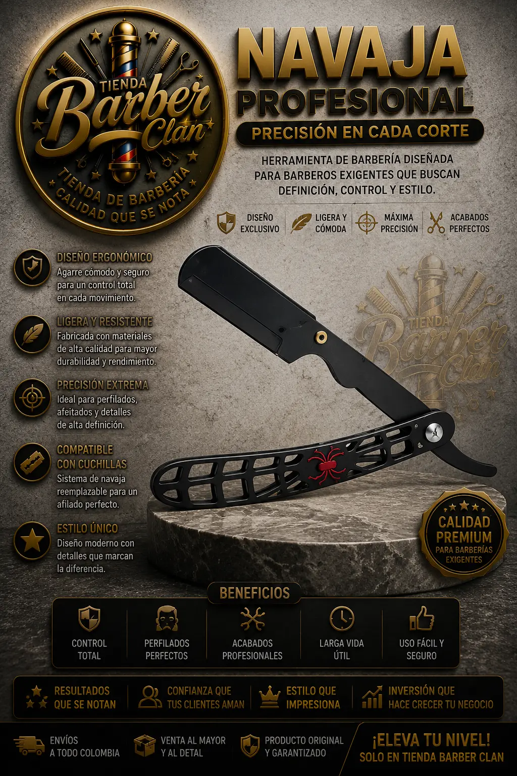 NAVAJA METALICA SPIDER BARBER RAZOR BARBERAS NAVAJAS 763861612 - Tienda Barber Clan