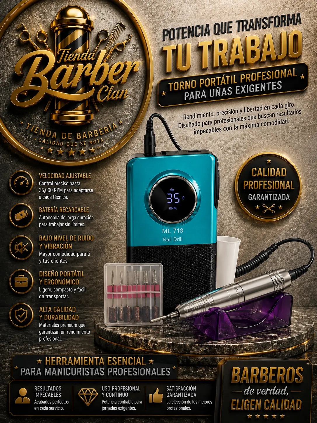 DRILL INALAMBRICO SG711 CHINA MANICURE Y PEDICURE UÑAS 09437362516 - Tienda Barber Clan