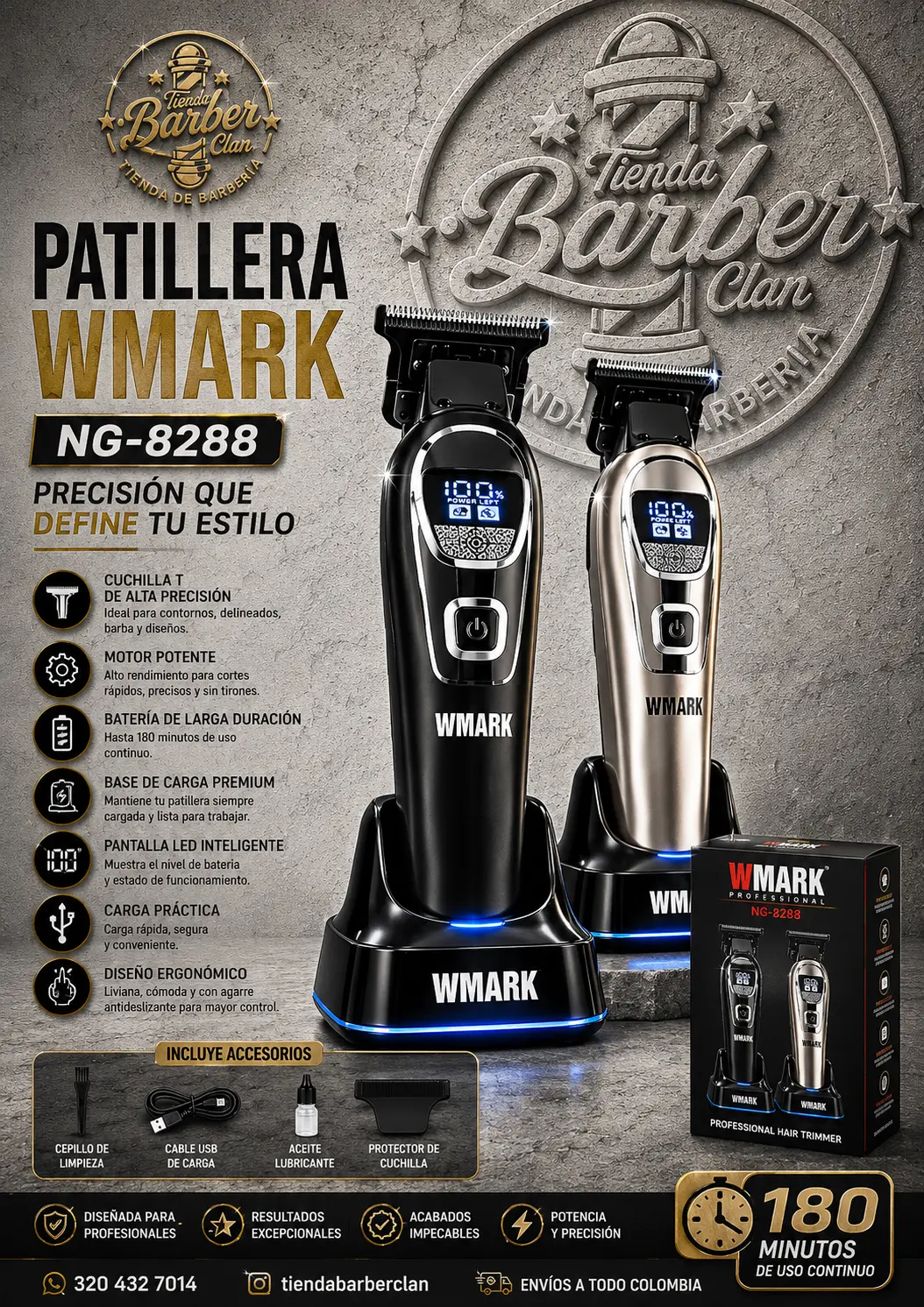 PATILLERA WMARK 8288 WMARK MAQUINAS PATILLERAS 6971196418938 - Tienda Barber Clan