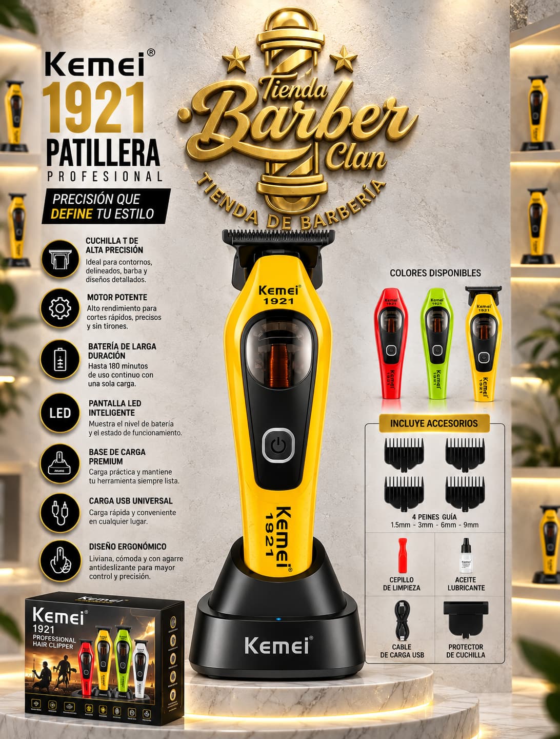 PATILLERA KEMEI 1921 KEMEI MAQUINAS PATILLERAS 6955549319219 - Tienda Barber Clan