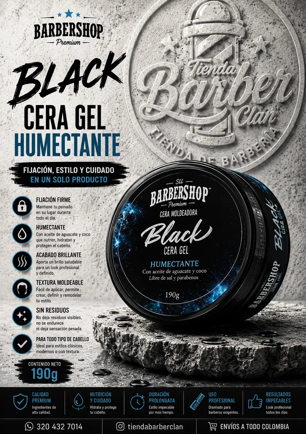 CERA BLACK BARBERSHOP 190G BARBERSHOP CERAS 7707320478740 - Tienda Barber Clan