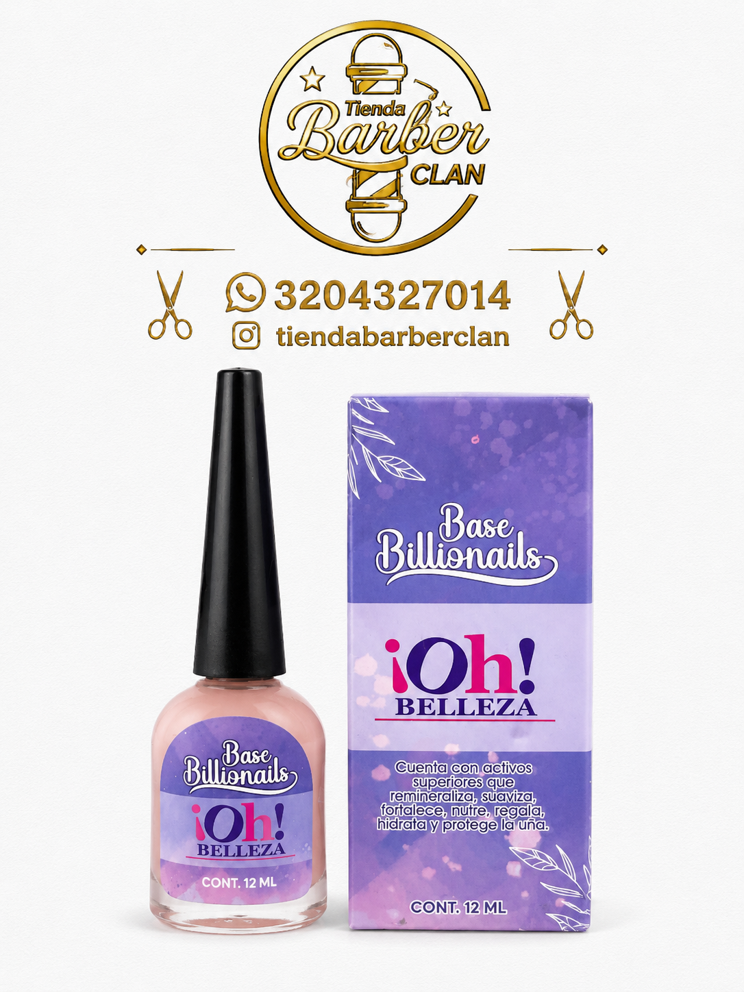 BASE DE UÑAS BILLIONAILS 12ML OH BELLEZA OH BELLEZA MANICURE Y PEDICURE UÑAS 7709764940296 - Tienda Barber Clan