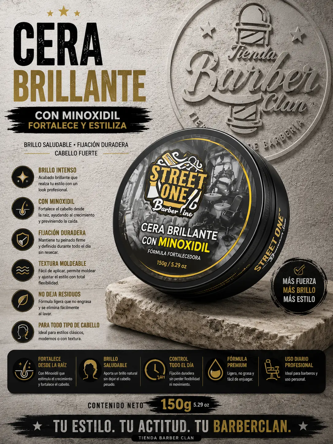 CERA BRILLANTE CON MINOXIDIL STREET ONE STREET ONE CERAS 398675443 - Tienda Barber Clan