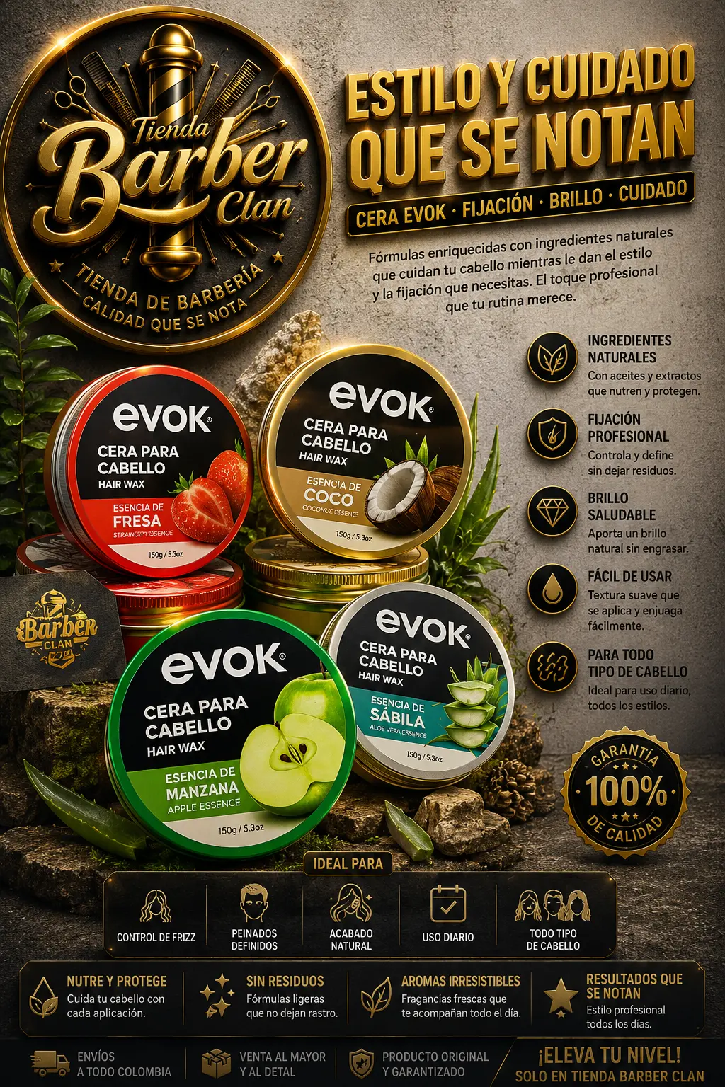 CERA EVOK ( FRESASABILA.COCOMANZANA) 150GR EVOK CERAS 7453078541280 - Tienda Barber Clan