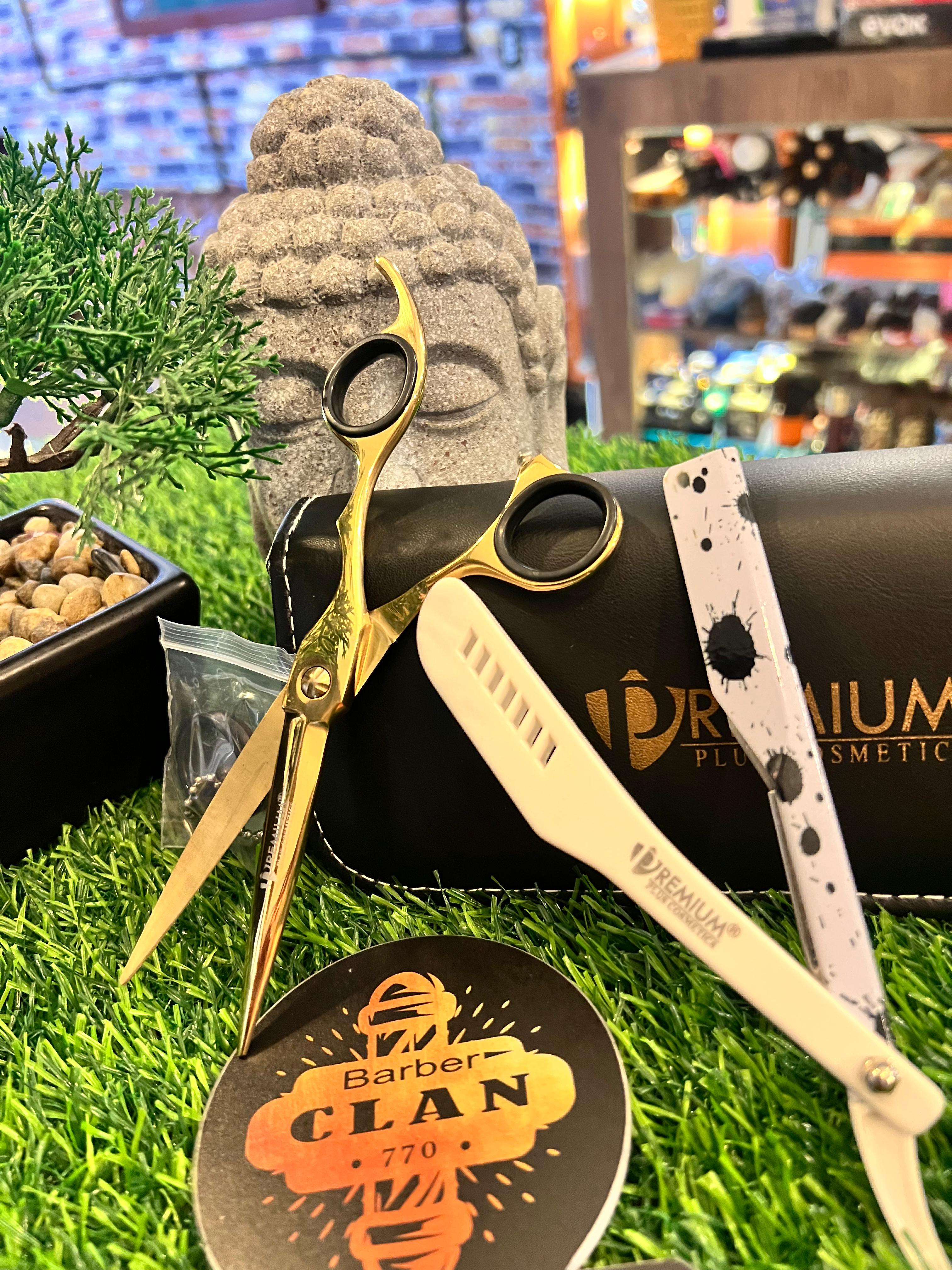 COMBO TIJERA PREMIUM DORADA PREMIUM TIJERAS 18418 - Tienda Barber Clan