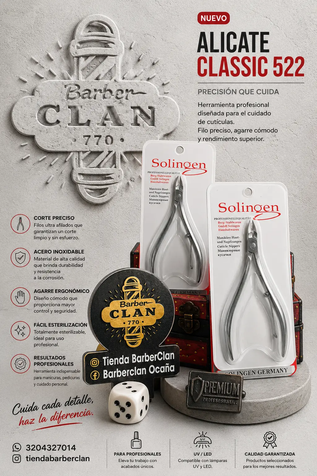 CORTACUTICULAS METALICO SOLINGEN MANICURE Y PEDICURE UÑAS 6932345870588 - Tienda Barber Clan