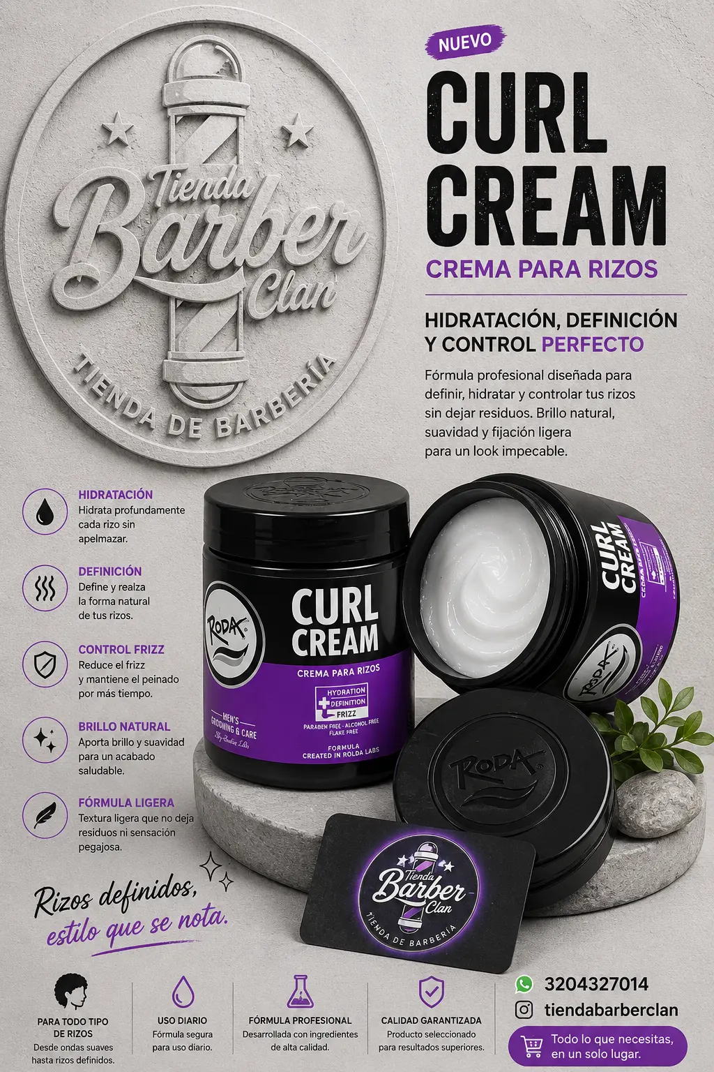 CREMA PARA RIZOS CURL CREAM ROLDA 500GR ROLDA CREMA DE PEINAR 7707342223748 - Tienda Barber Clan