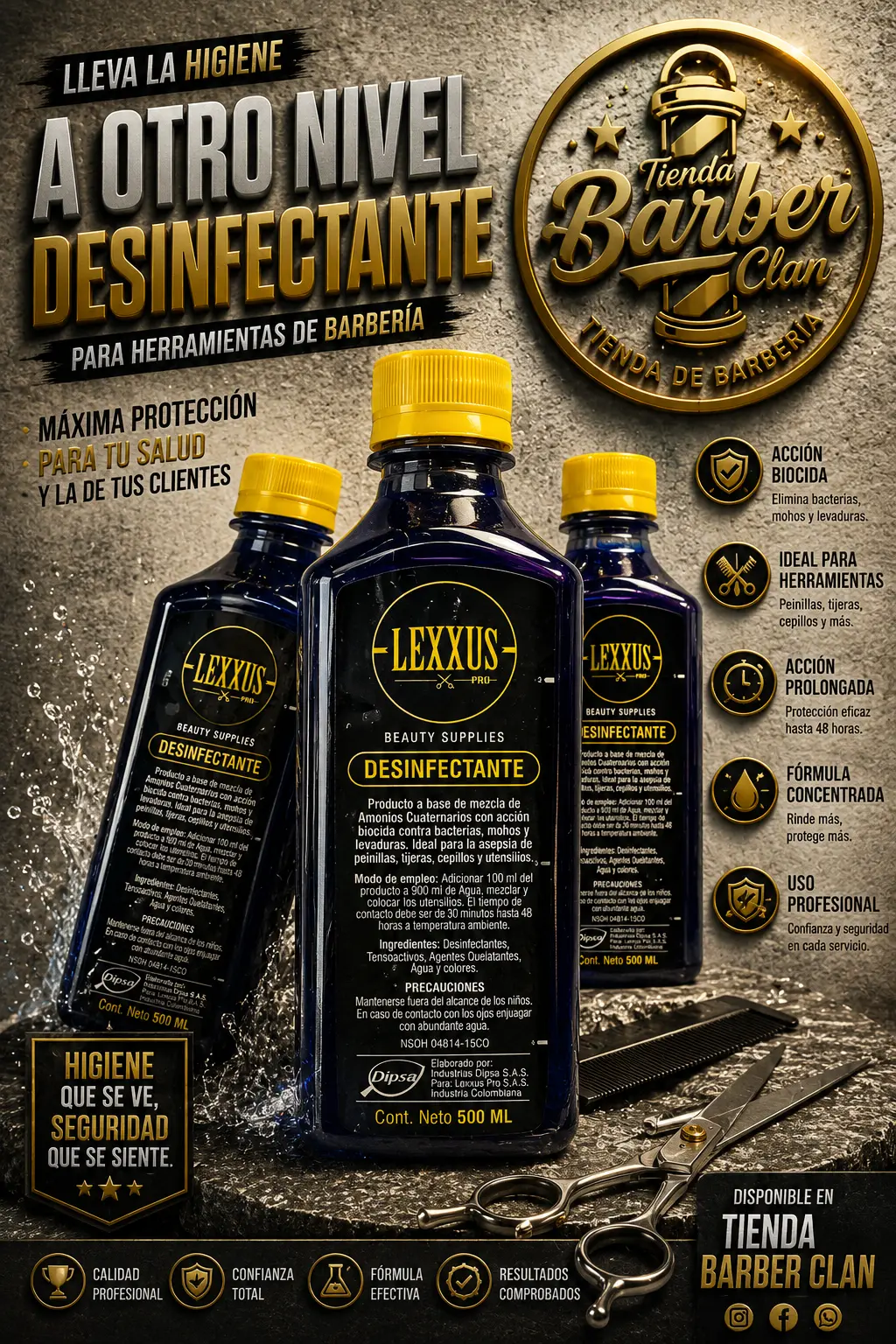 DESINFECTANTE LEXXUS X 500ML LEXXUS ,DESINFECTANTE Y LUBRICANTES DE MAQUINAS 7707201340661 - Tienda Barber Clan