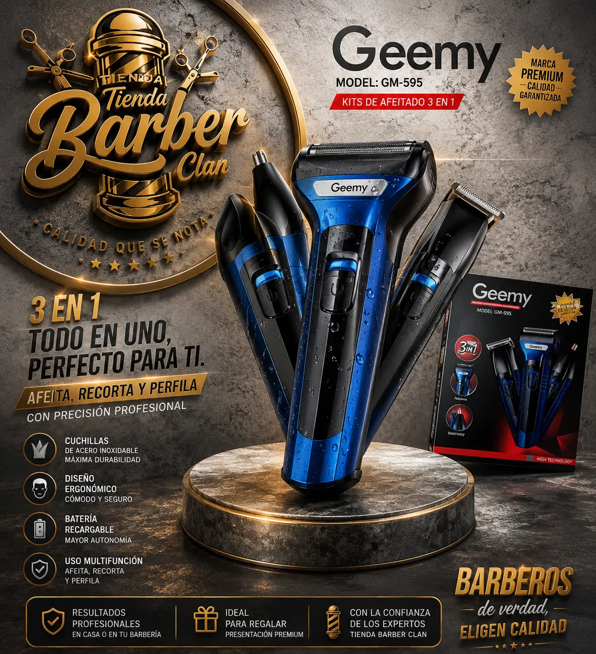 MAQUINA GEEMY 3 EN 1 GM-566 GEEMY MAQUINAS SHAVER DE AFEITAR 6957952205660 - Tienda Barber Clan