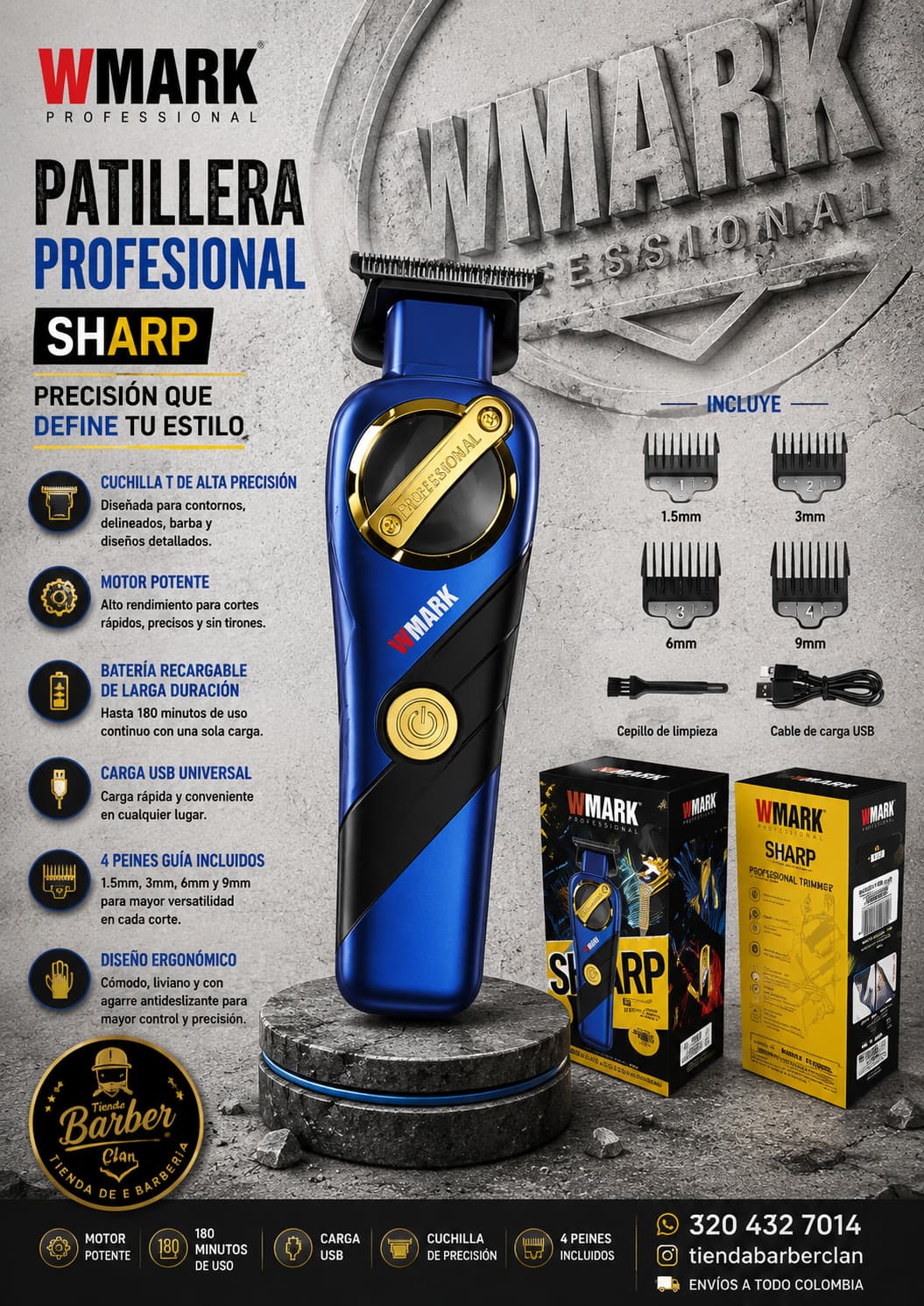 MAQUINA PATILLERA WMARK NG- 9213 WMARK MAQUINAS PATILLERAS 6971196416798 - Tienda Barber Clan