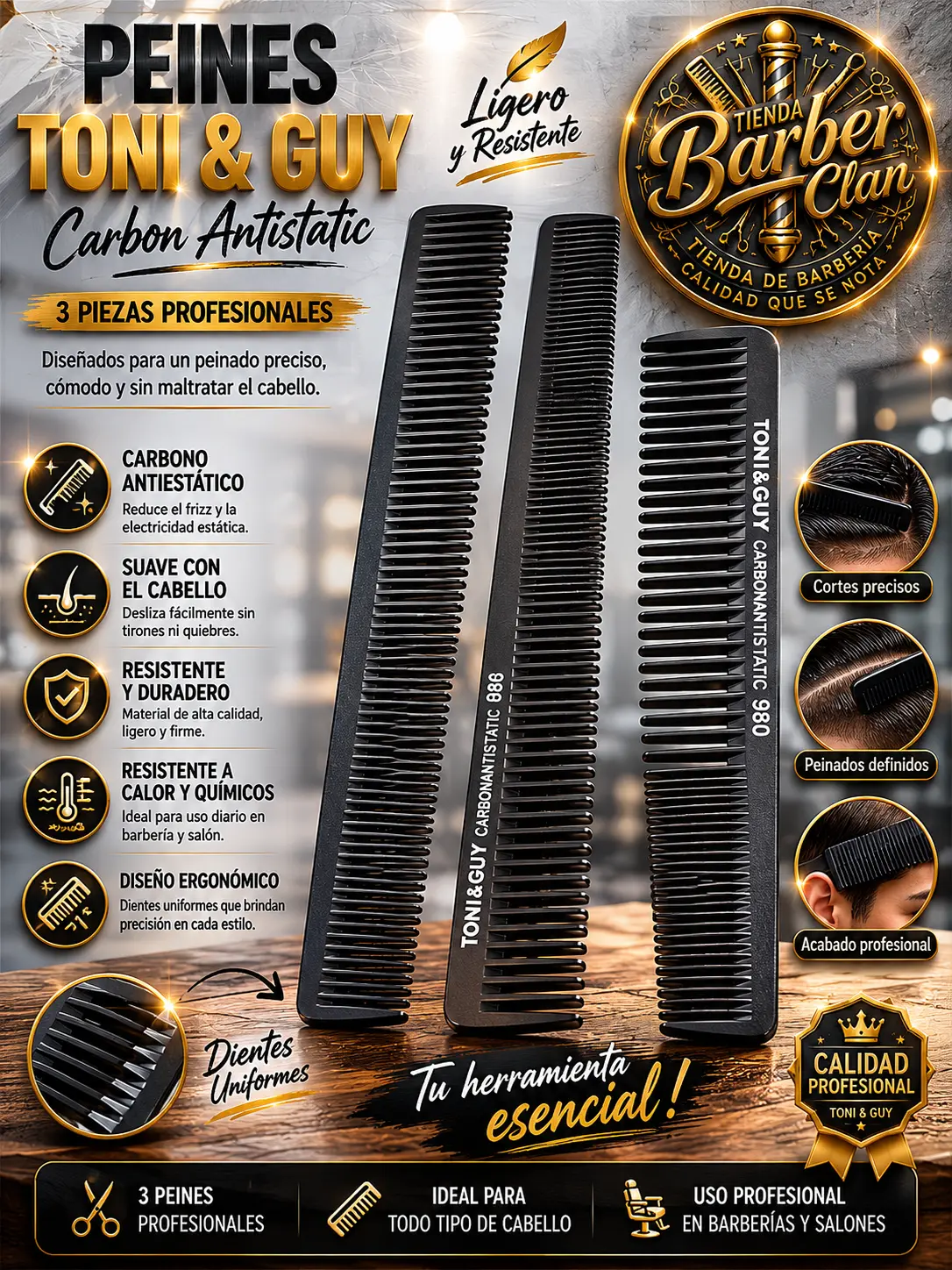 PEINE CARBON 980 MAJESTIC PEINES PEINILLAS 6879802311225 - Tienda Barber Clan