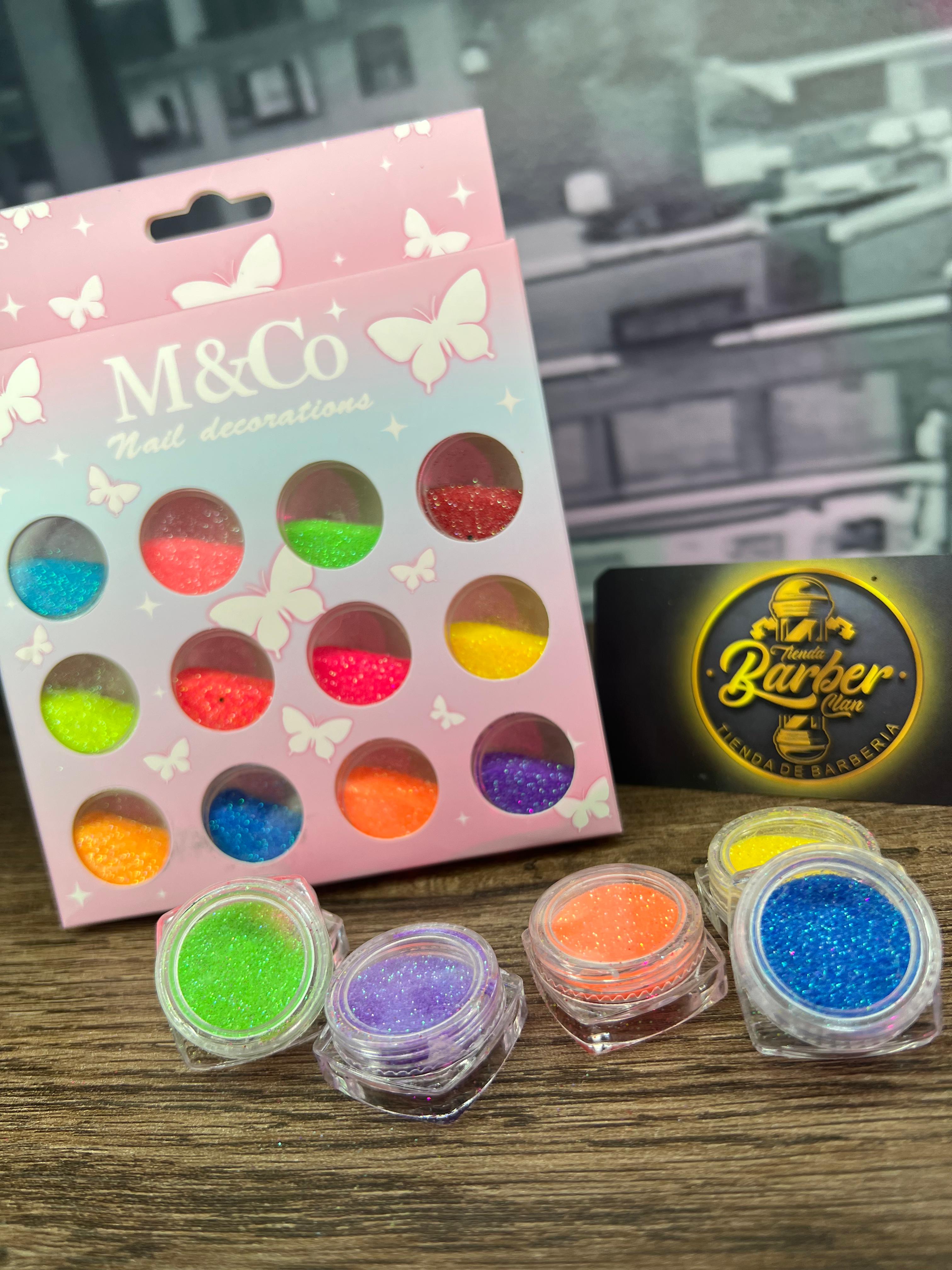 POLVO EFECTO AZUCAR X 12 REF 253 M&CO MANICURE Y PEDICURE UÑAS 7702025417353 - Tienda Barber Clan