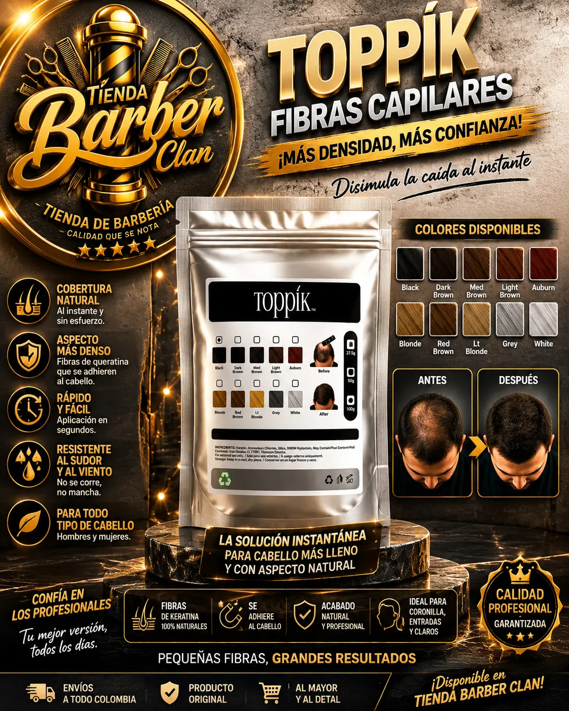 REPUESTO DE TOPPIK FIBRAS CAPILARES TOPPIK PIGMENTOS,FIBRAS CAPILARES 00008776 - Tienda Barber Clan