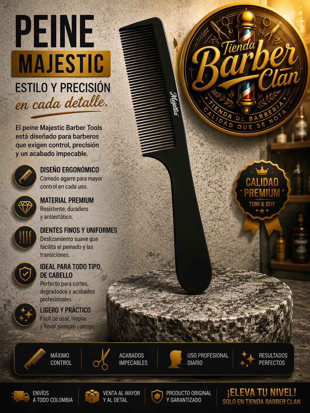 PEINE 611 MAJESTIC CARBON MAJESTIC PEINES PEINILLAS 6879802311232 - Tienda Barber Clan