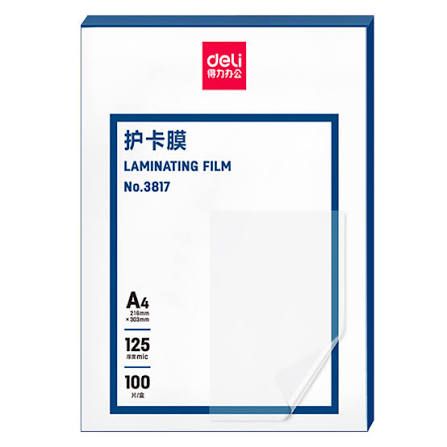 Deli E3817 Laminating Pouches A4 125mic (100's) 2