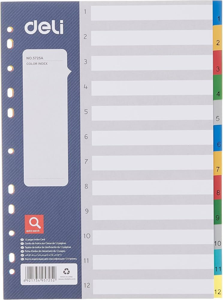 Deli E5725A File Divider Index PVC (1-12) 1