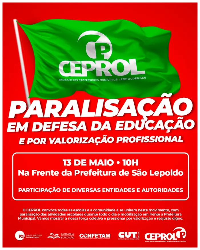 CHAMADA PARA A PARALISAÇÃO - 13 DE MAIO