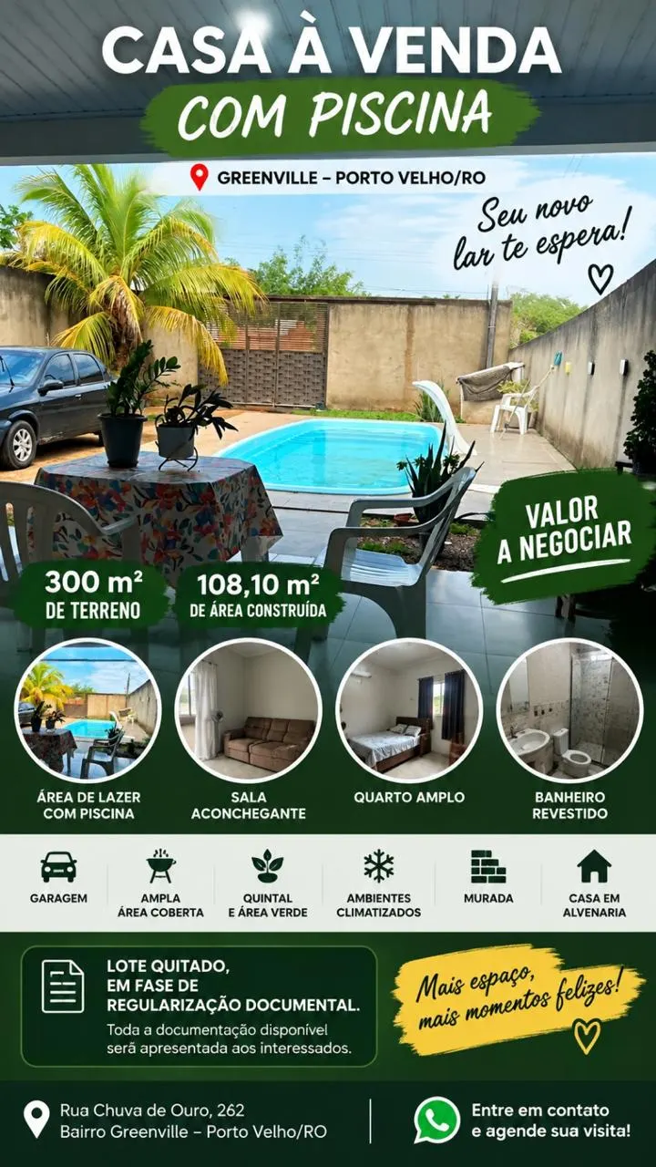 Casa com piscina à venda – Greenville – Porto Velho/RO