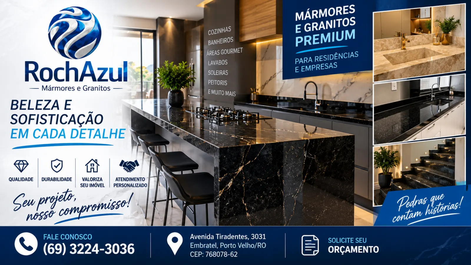 RochAzul Mármores e Granitos — elegância que transforma ambientes