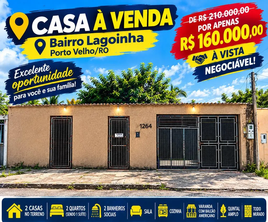 CASA À VENDA NO BAIRRO LAGOINHA – PORTO VELHO/RO