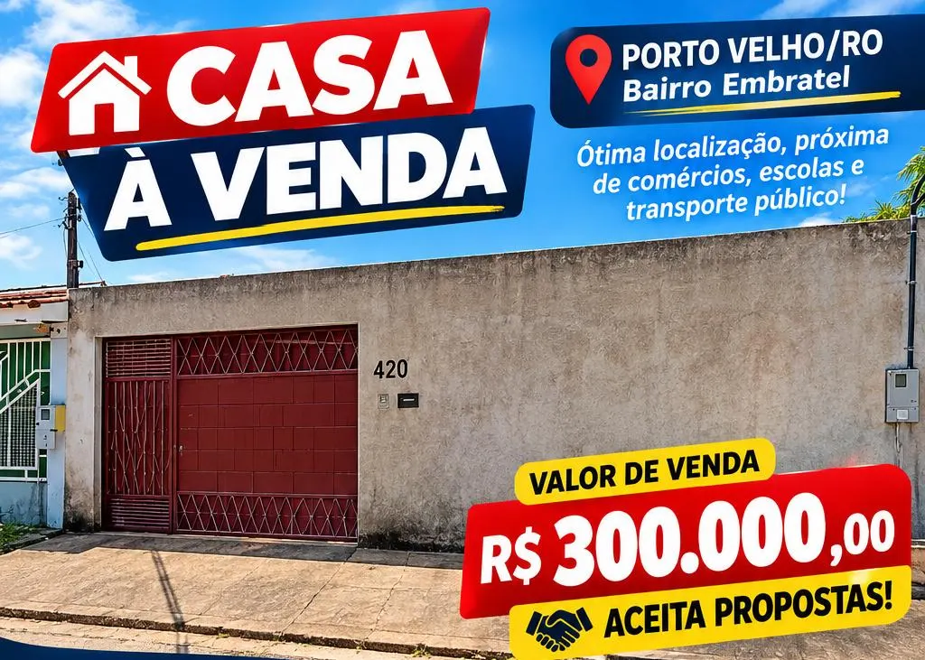 Casa à Venda no Bairro Embratel – Porto Velho/RO