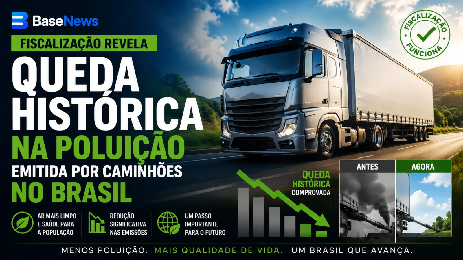 Fiscalização revela queda histórica na poluição emitida por caminhões no Brasil