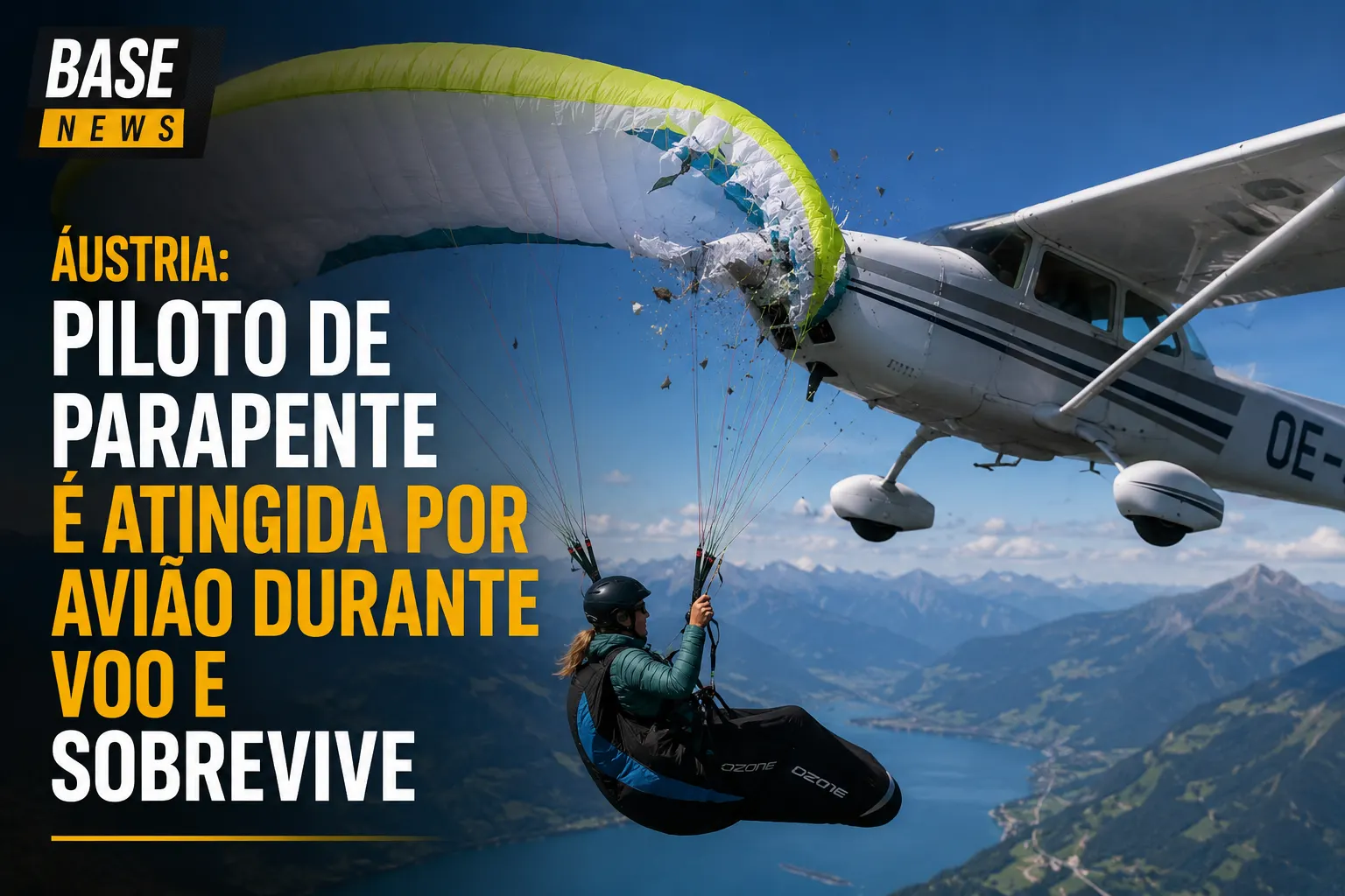 Piloto de parapente sobrevive após colisão com avião durante voo na Áustria
