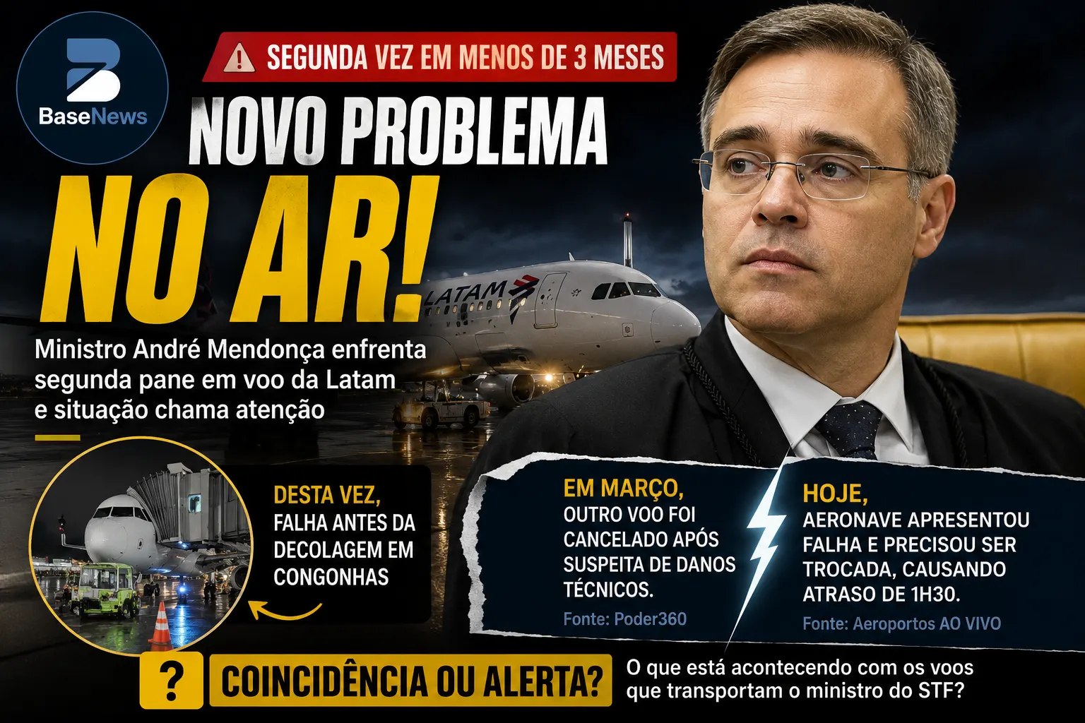 André Mendonça enfrenta segunda pane aérea em menos de três meses e caso chama atenção