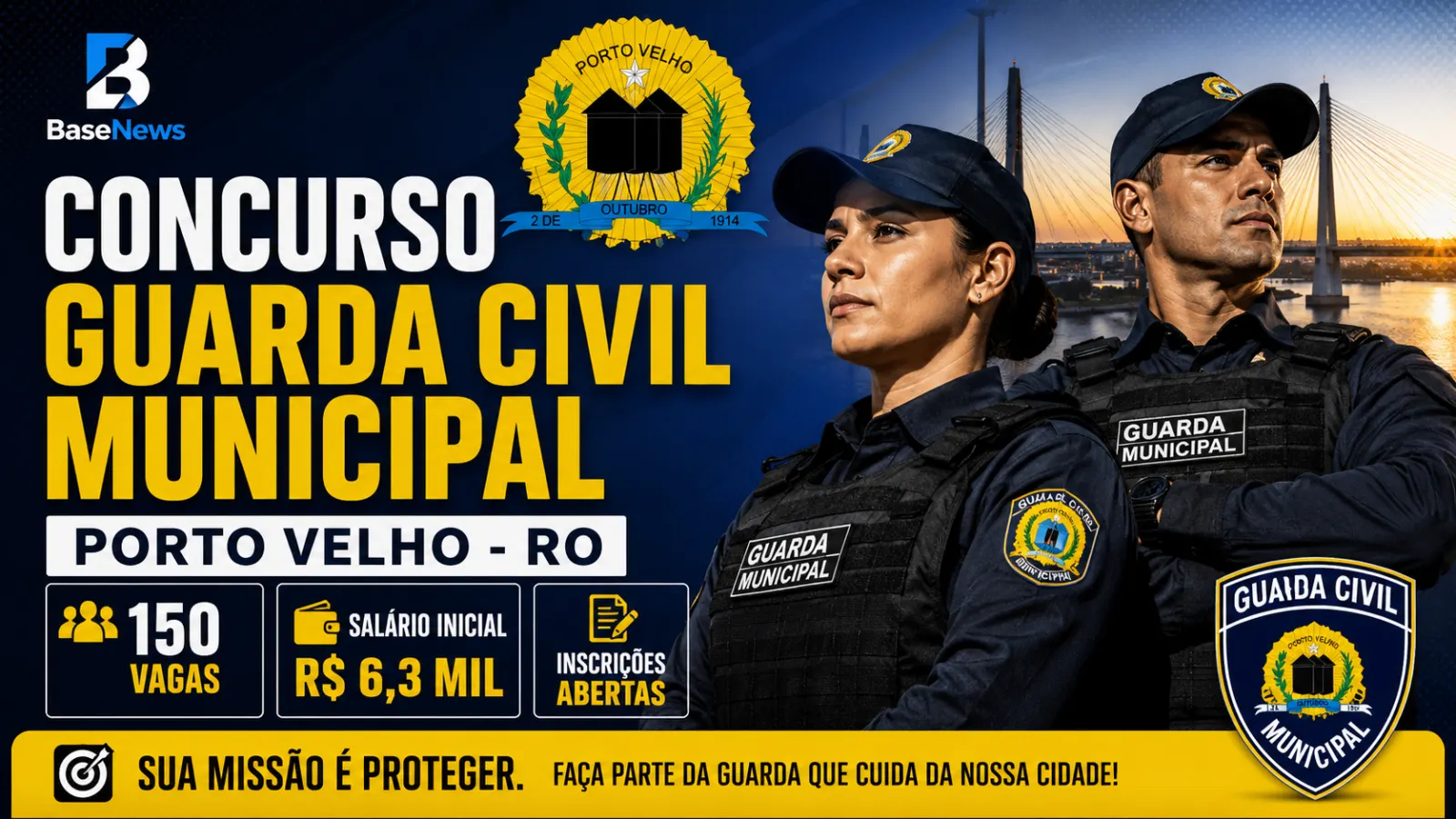 Porto Velho abre inscrições para concurso da Guarda Civil Municipal com 150 vagas e salário inicial de R$ 6,3 mil