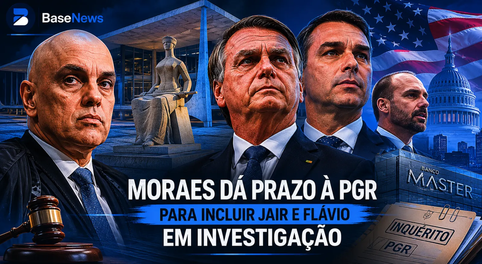 Moraes dá prazo à PGR após pedido para incluir Jair e Flávio Bolsonaro em investigação ligada a Eduardo nos EUA