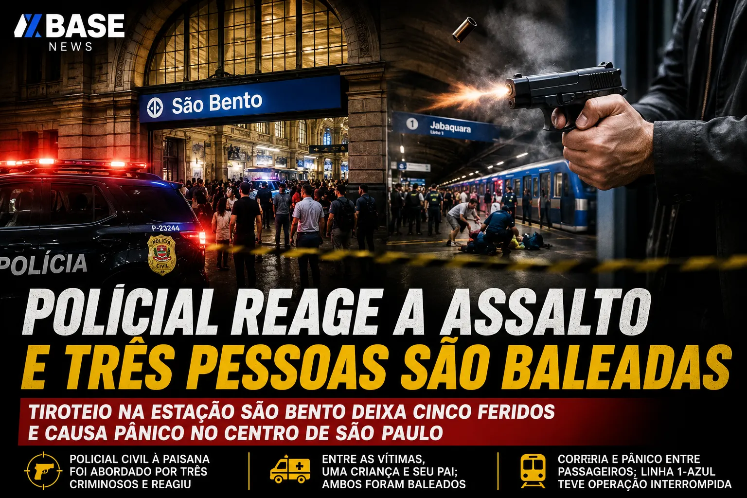 Tiroteio em estação de metrô após tentativa de assalto deixa feridos e causa pânico em São Paulo