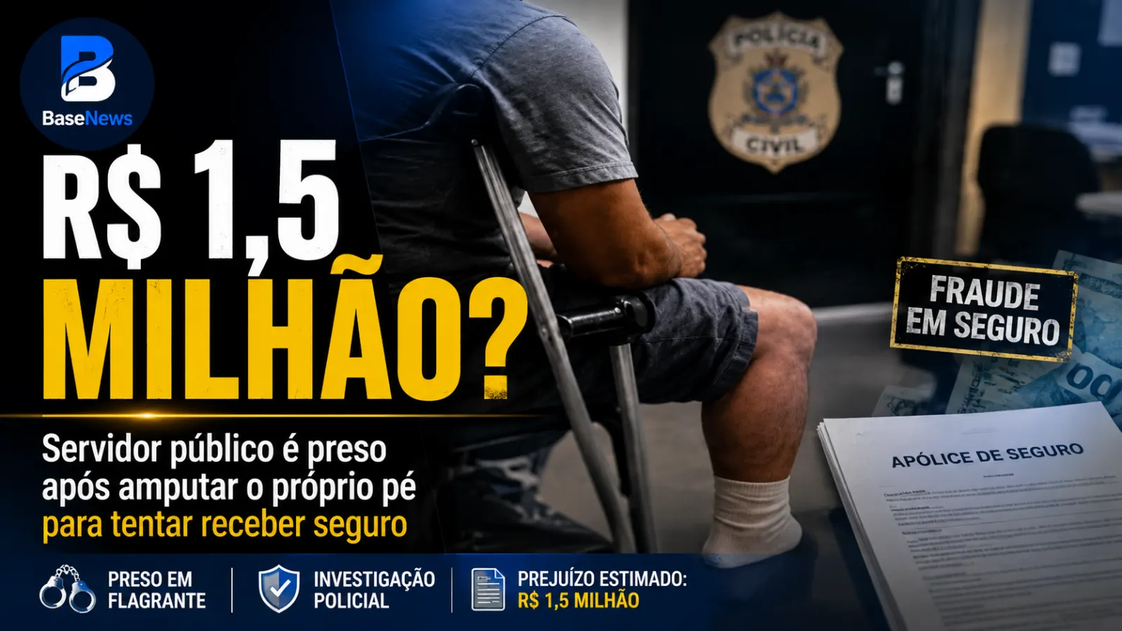 Servidor público é preso após amputar o próprio pé para tentar receber R$ 1,5 milhão em seguros