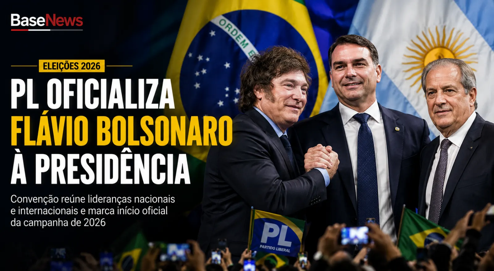 Com apoio de Milei e Valdemar, PL oficializa Flávio Bolsonaro como candidato à Presidência