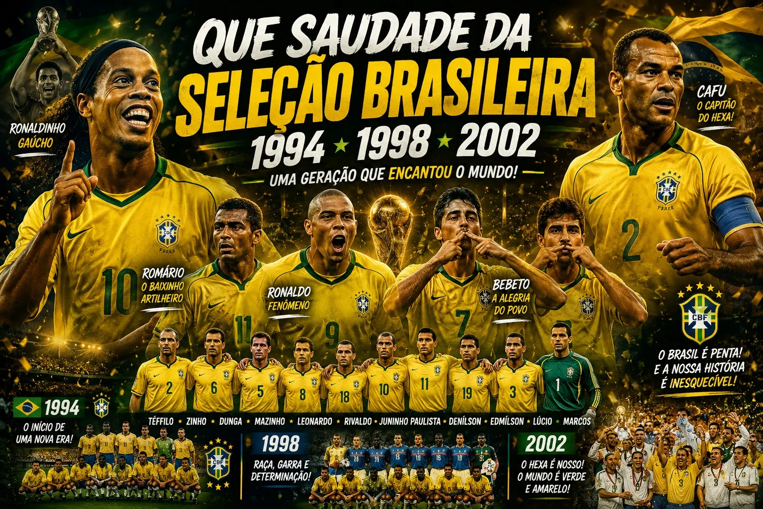 Ah... que saudade da Seleção Brasileira de 1994, 1998 e 2002