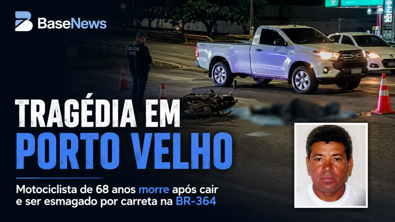 Tragédia em Porto Velho: motociclista idoso morre após grave acidente envolvendo carreta