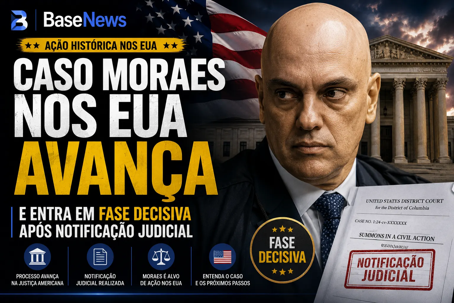 Prazo corre nos EUA: Moraes ainda não respondeu à ação movida por empresa ligada a Trump